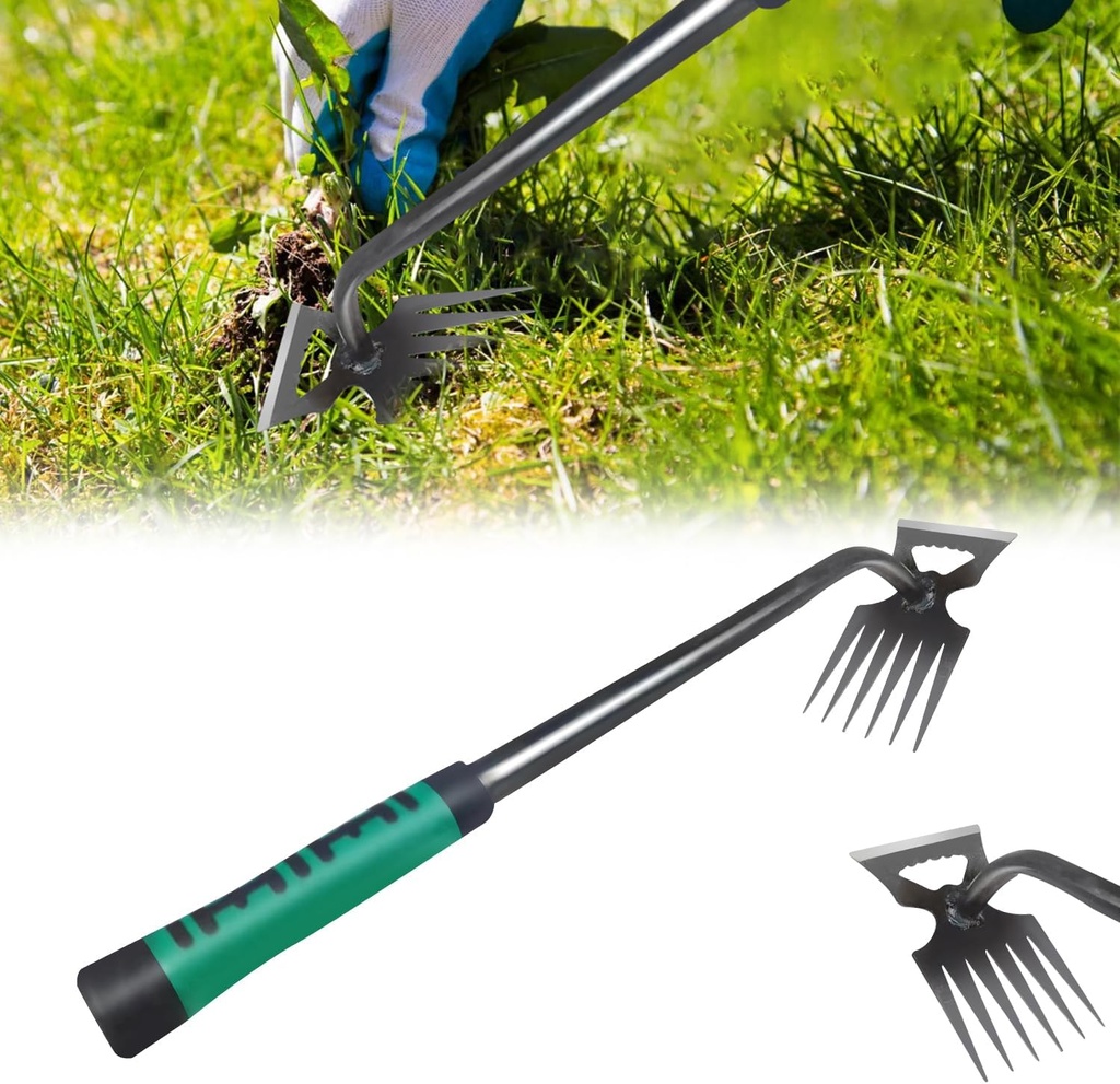 Garden Weeder Puller Tool, 6 Teeth Upgrade Weeding Artifact Uprooting Weed Tool, Manganese Steel Hand Weeder Tool, Dual Purpose Manual Weed Pulling Remover Tool with Rubber Handle