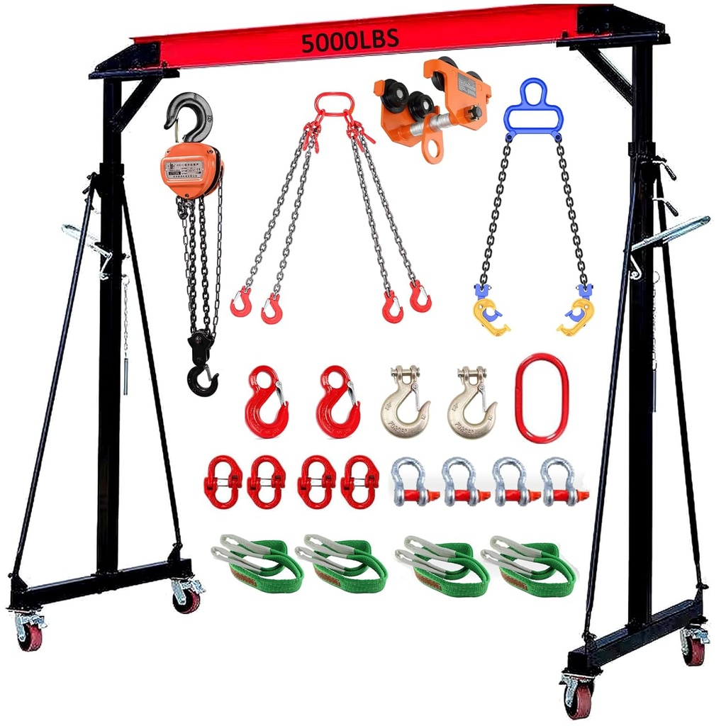 Adjustable Gantry Crane - 2 Ton (5000Lbs) Capacity Portable Hoist Frame, Shop Crane Hoist, Trolley, Sling, Shackles, Hooks and Festoon System, Lifting Gantry for Factories, Warehouses, Garage (2 Ton)