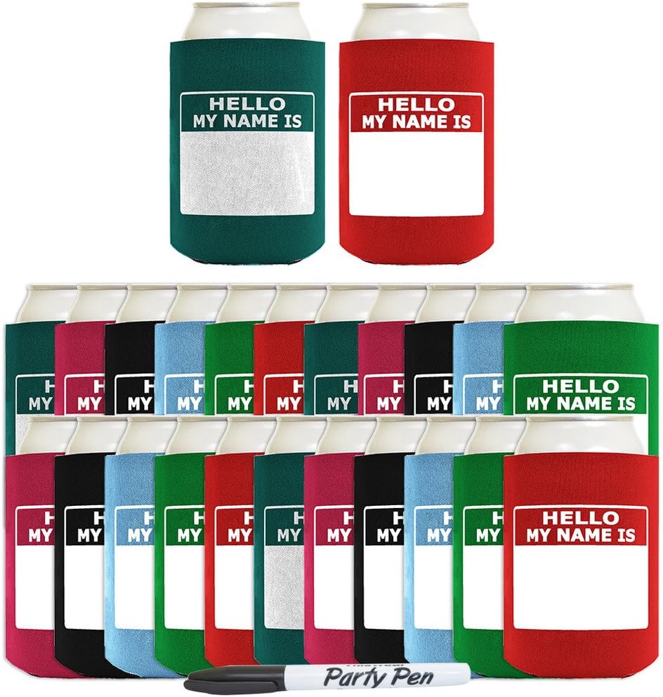 Can Beverage Coolers Writable Hello My Name Is Name Tag Set 24-Pack Can Drink Thermocoolers Party Pack and Marker