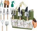 9-Piece Garden Tool Set, Heavy Duty Gardening Hand Tools with Wood Handle, Including Garden Tote, Gloves, Durable Stainless Steel Garden Tools, Gardening Gifts for Women, Mom, Men