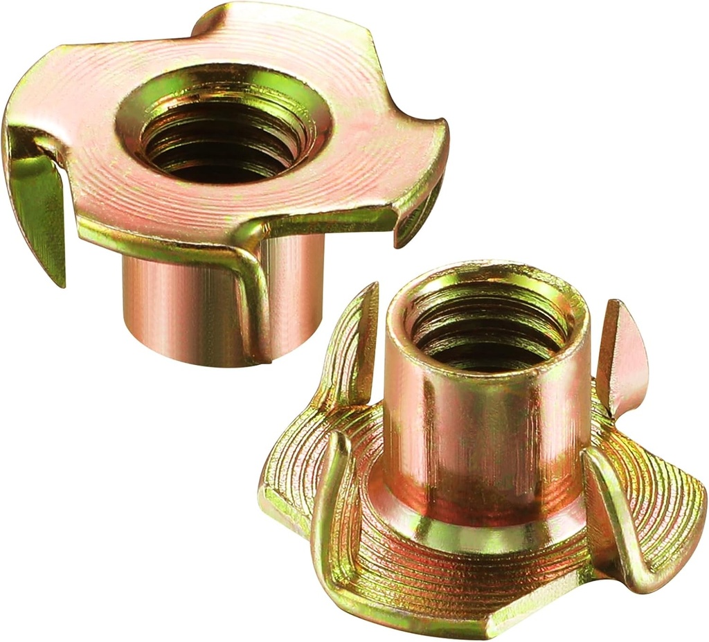 100pcs 1/4-20 T-nut Yellow Four-jaw - for Home, Hotel Outdoor Threaded Insertion
