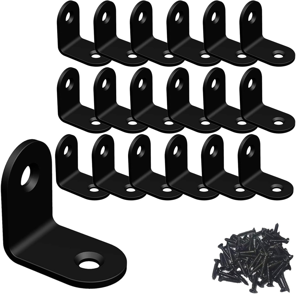 Corner Brace, L Bracket, Corner Bracket,Stainless Steel Brackets,Small Angle Brackets, Metal Iron Braces for Wood (Black_1x1x0.6inch_20pcs)