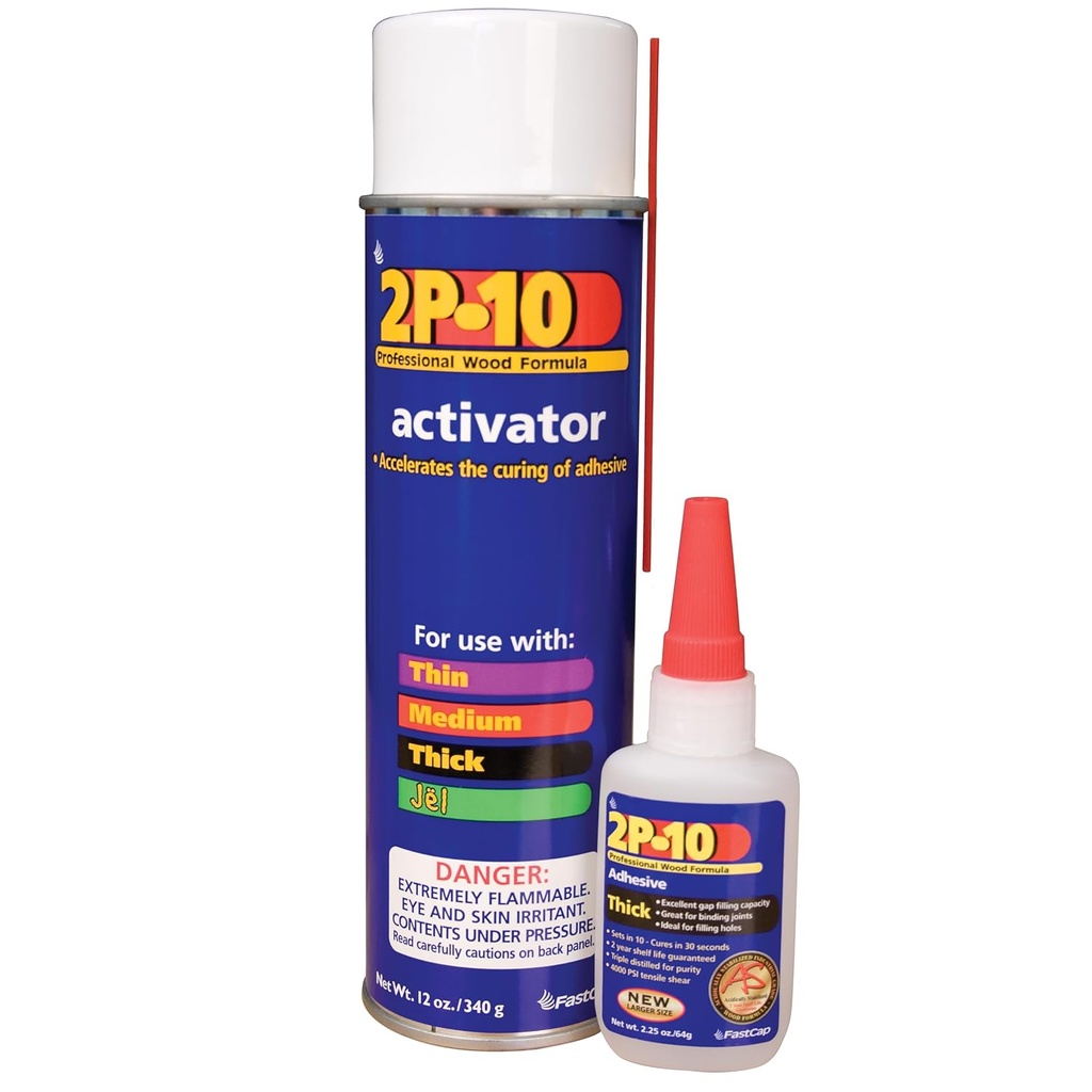 FastCap 2P-10 Super Glue Adhesive 2.25 oz Thick + 12 oz Activator Combo Pack