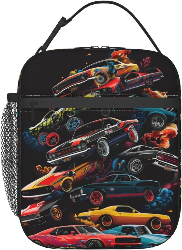 Muscle Car Lunch Box for Women Men, Vintage Cars Insulated Lunch Box Gifts Reusable Portable Lunch Bag for Office Picnic Work Travel