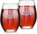 Cunhill 2 Pieces Elephant Stemless Wine Glass Hand Etched Elephant Glass Clear Stemless Wine Glass Coffee Cup, Presents for Women Men (15.2 oz, Classic Style)