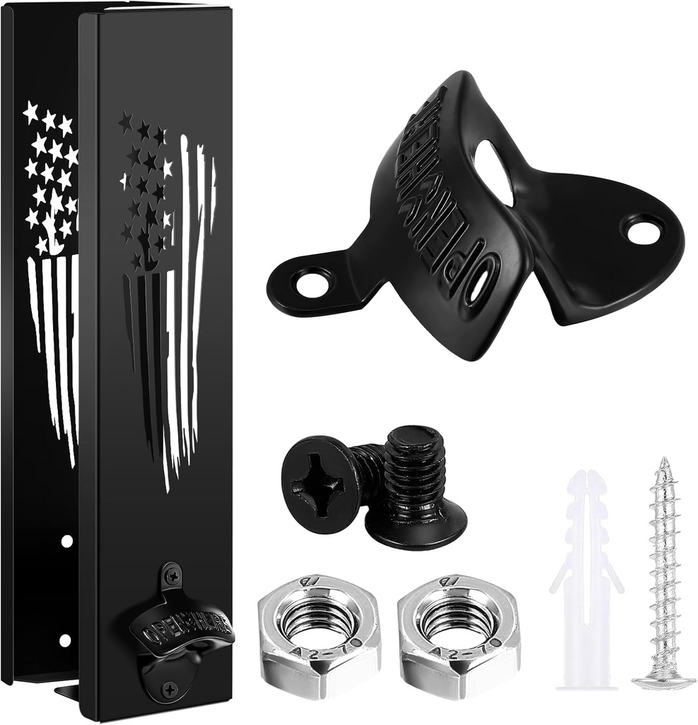 18 Inch Can Cooler Holder with Beer Bottle Opener 2 in 1 Wall Mounted Can Cooler Holders Black Metal Dispenser for Home Office Bar Club Party Gift Outdoor Indoor Counter Table