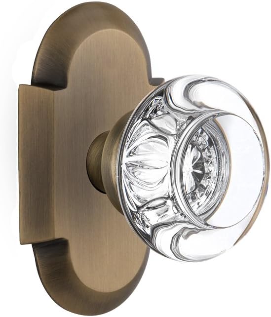 Nostalgic Warehouse Cottage Plate with Round Clear Crystal Glass Knob, Privacy - 2.375", Antique Brass
