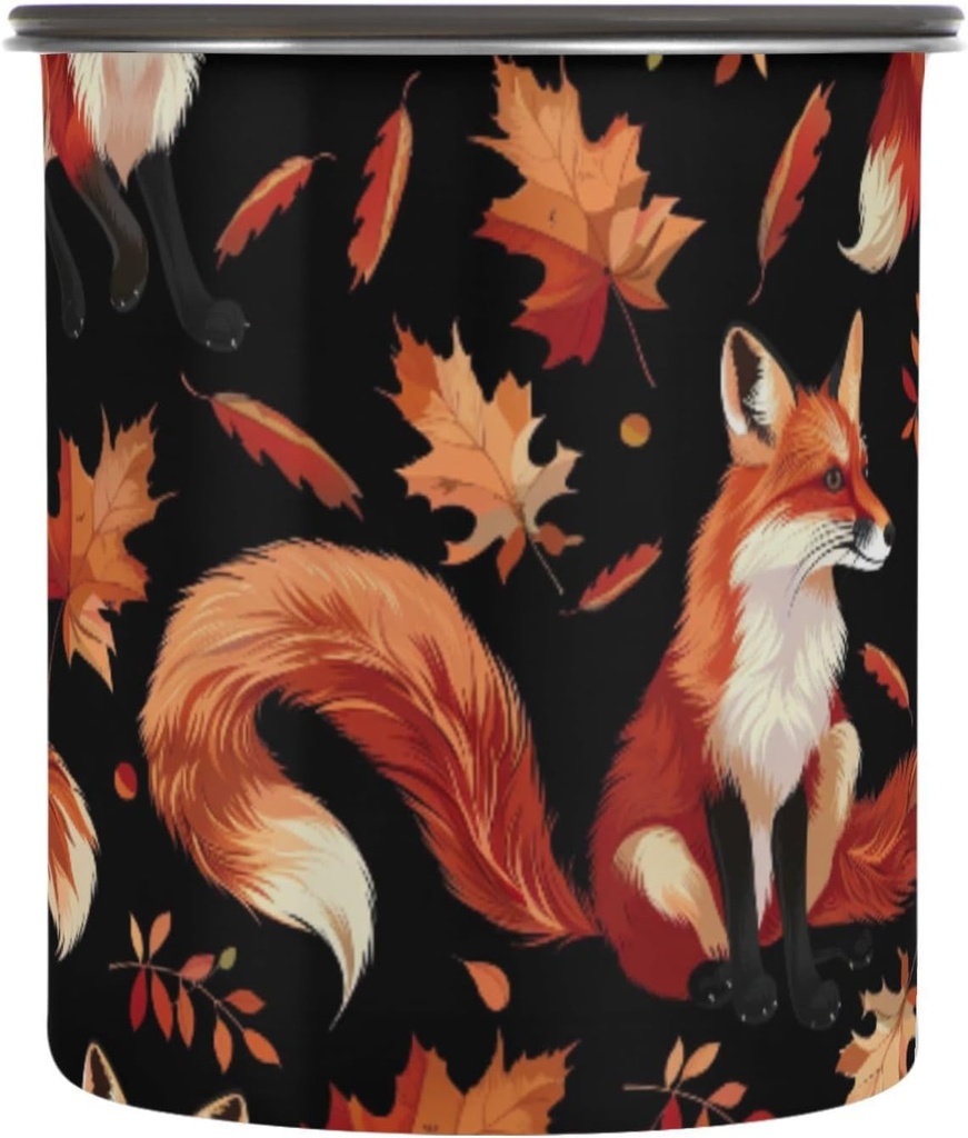 ALAZA Fox Maple Leaves Airtight Coffee Bean Canister 30oz Food Storage Containers with Lids For Gournd, Tea, Sugar, Flour, Rice, Cereal, Candy Cookie Jar