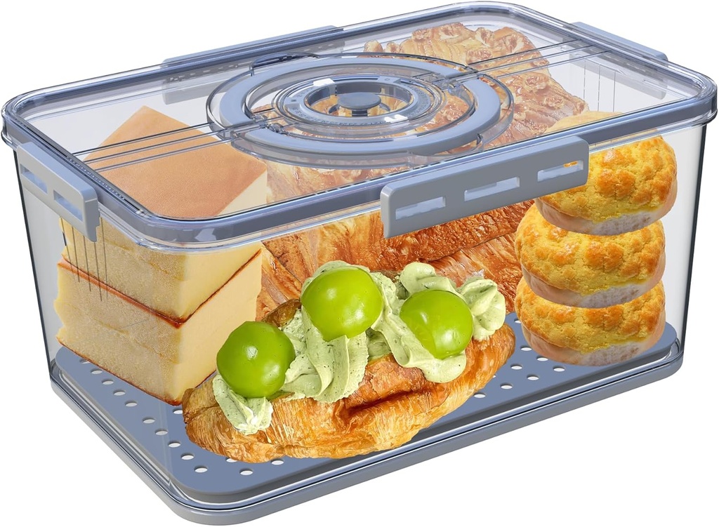Bread Box with Lid and Handle,New Upgrade Time Recording Bread Storage Container for Kitchen Counter Airtight,Portable Large Bread Boxes for Homemade Breads, Toast, Bagel, Donut and Cookies(Grey)