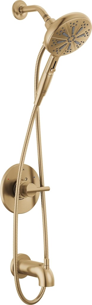 Delta Nicoli 14 Series Brushed Gold Bathtub Shower Faucet Set with Handheld Shower Head, Valve Trim Kit, Champagne Bronze 144749-CZ-HS (Valve Included)