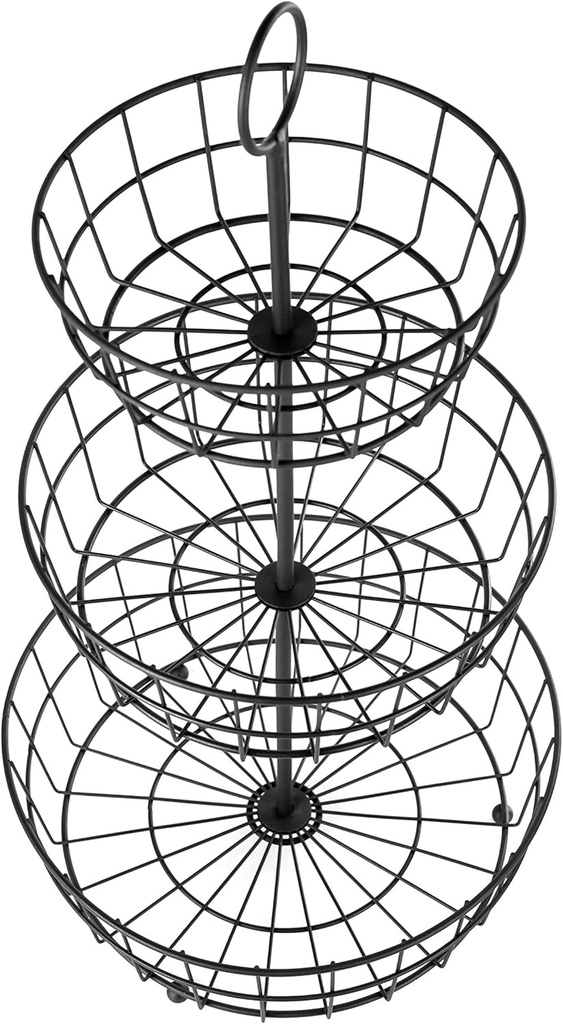 HANZE 3-Tier Wire Fruit Basket Bowl, Detachable Vegetable Bread Basket Display Storage Stand, Design for Kitchen, Bathroom Organization, Brown