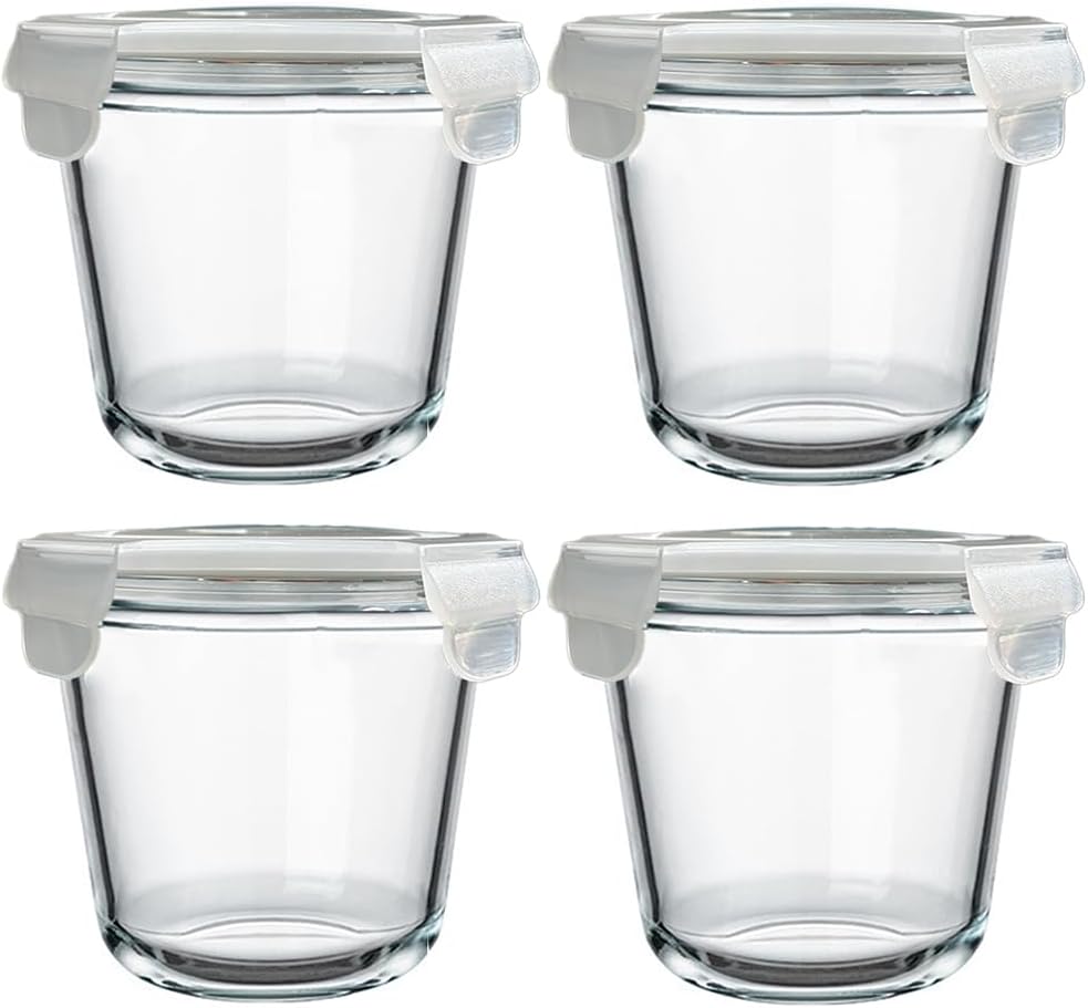 24 Oz Glass Food Storage Container, 3 Cup Round Glass Soup Container with Airtight Lids, Round Food Containers, Leakproof Soup Storage Container, DishwasherMicrowave & Freezer Safe (4 Pack)