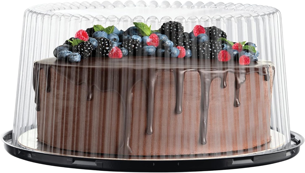 10-11" Plastic Disposable Cake Containers Carriers with Dome Lids and Cake Boards | 3 Round Cake Carriers for Transport | Clear Bundt Cake Boxes/Cover | 2-3 Layer Cake Holder Display Containers