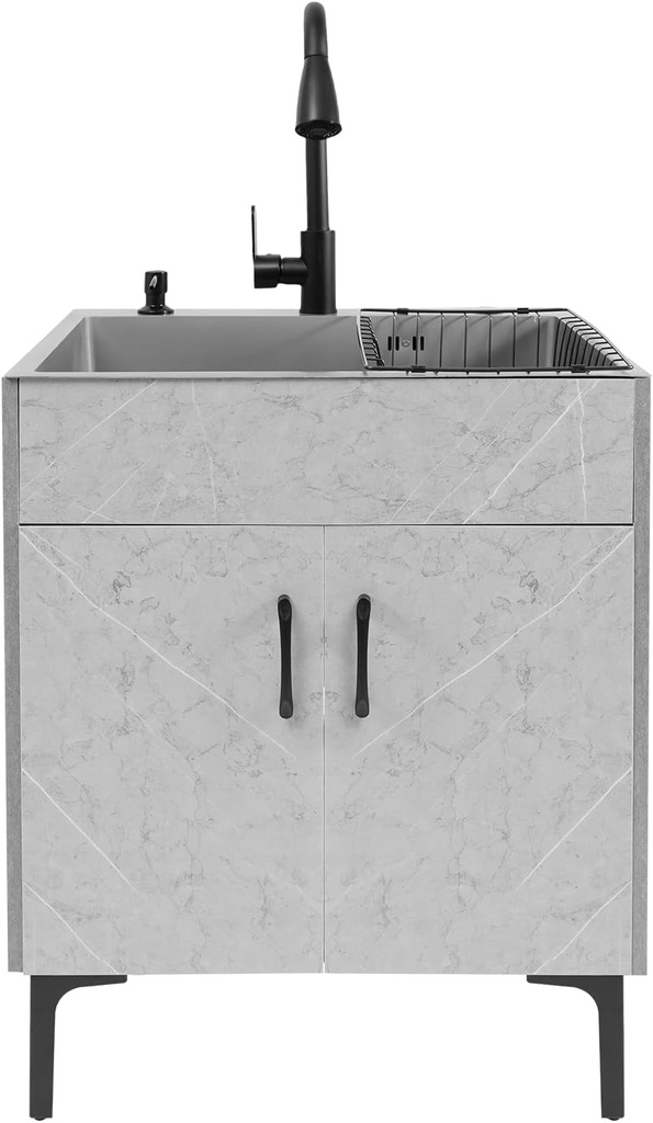 JOMCYDM Laundry Sink 24 Inch Stainless Steel Kitchen Cabinet with Sink Utility Sink with Cabinet for Laundry, Utility Room, Bathroom, Basement, Grey