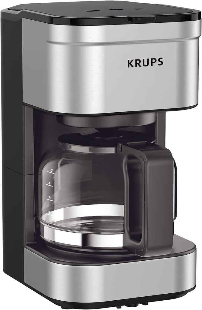 KRUPS Simply Brew Compact 5 Cup Coffee Maker: Stainless Steel Design, Pause & Brew, Keep Warm, Reusable Filter, Drip-Free Carafe