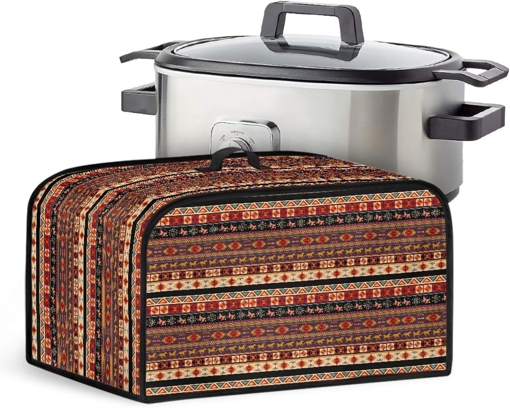 Aztec Stripe Slow Cooker Cover Compatible with Most Slow Cookers Crock Pot Cover Keep Appliance Clean Durable Slow Cooker Dust Cover with Pocket
