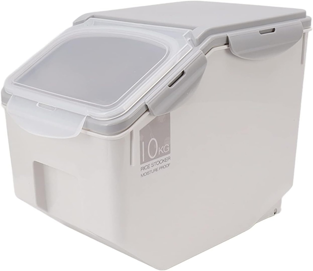 Luqeeg Rice Storage Container, Airtight Sealed Plastic Dry Food Dispenser with Cup, Cereal Containers Storage | Flour Container | Rice Dispenser | Grain Dispenser for Kitchen (Gray 10KG)