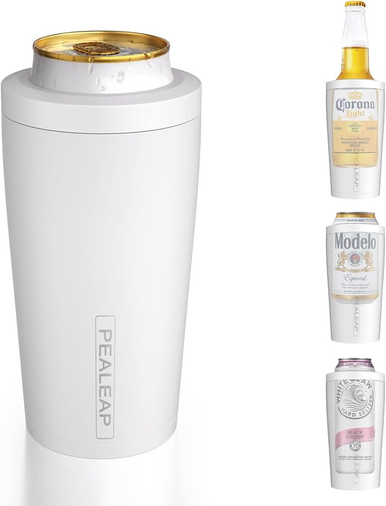 4 in 1 Insulated Slim Can Cooler for 12 OZ Cans and Beer Bottle - Keep 8 Hours Cold, Easy to Hold - Stainless Steel Can Holder, Double Walled Can Insulator for Hard Seltzer and More (Snow White)