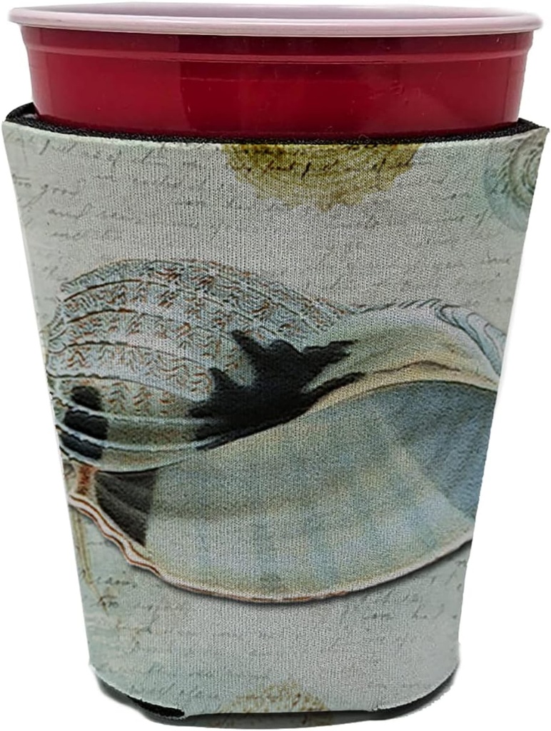 Caroline's Treasures SB3028RSC Beach Conch Shell in Blues Red Cup Hugger Cup Cooler Sleeve Hugger Machine Washable Drink Sleeve Hugger Collapsible Insulator Beverage Insulated Holder