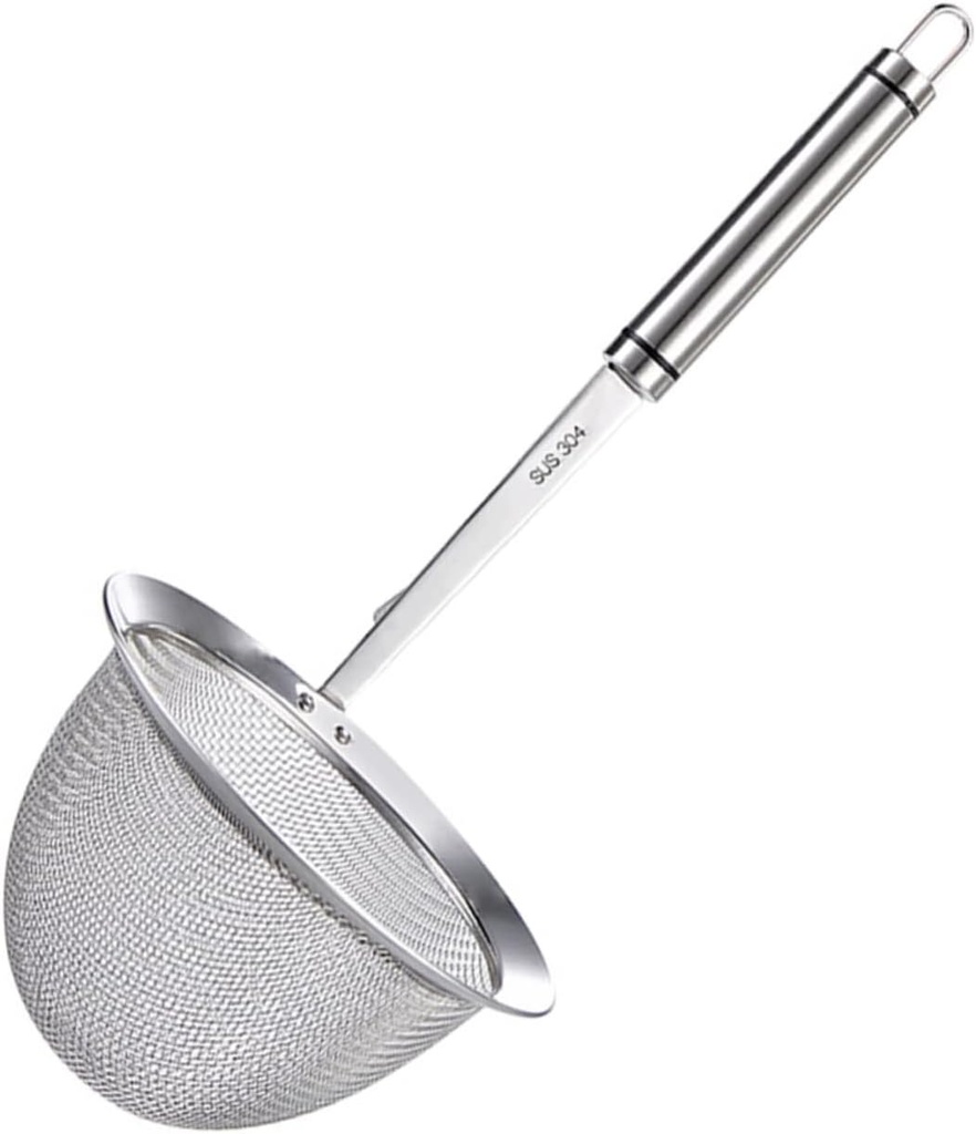 PRETYZOOM Stainless Steel Noodle Colander Spoon with Burn Handle and Hanging Hook Reusable Deep Strainer Basket for Kitchen Cooking Lightweight Dumpling Strainer and Filtering Ladle