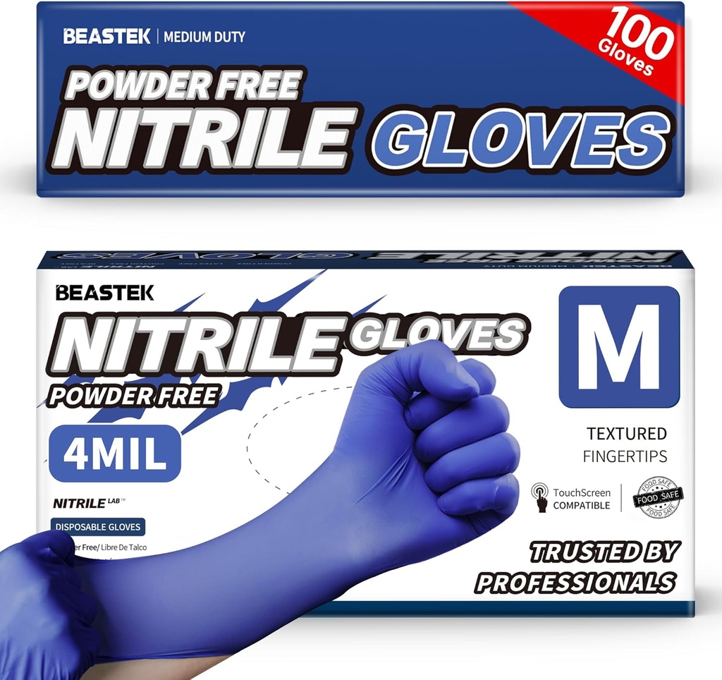 Beastek Nitrile Exam Gloves, 4.0 Mil 100 Pcs, Powder-Free Latex-Free Medical Cooking Food-Safe Disposable Gloves, Blue Violet