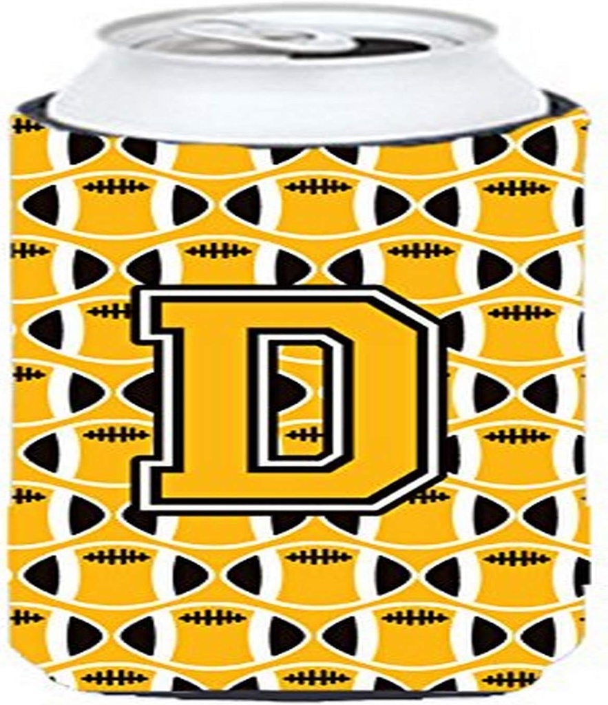 Caroline's Treasures CJ1080-DTBC Letter D Football Black, Old Gold and White Tall Boy Hugger Can Cooler Sleeve Hugger Machine Washable Drink Sleeve Hugger Collapsible Insulator Beverage Insulated Hold
