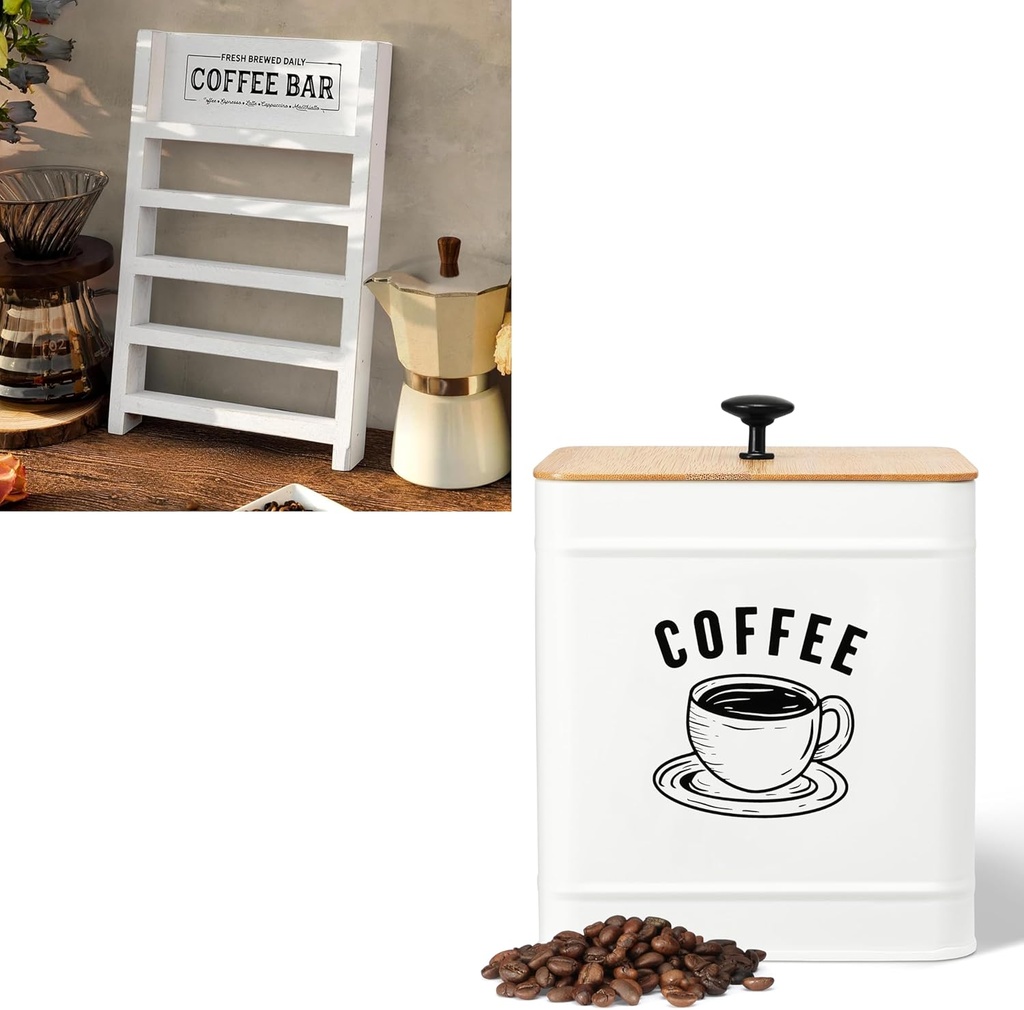 PERFNIQUE K Cup Holder with Coffee Canister Set, Farmhouse Coffee Pod Holder, Coffee Bean Storage Container with Airtight lids