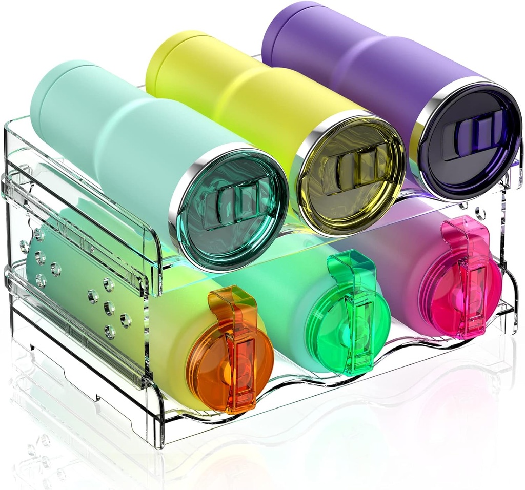 Water Bottle Organizer - 2 Pack Stackable Cup Organizer for Cabinet, Countertop, Pantry and Fridge, Free-Standing Tumbler Kitchen Storage Holder for Wine and Drink Bottles, Clear Plastic