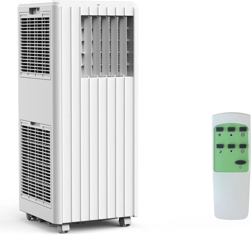 8,000 BTU Portable Air Conditioner, 3 in-1 AC/Dehumidifier/Fan for 350 sq ft, 45 dB Quiet, 24H Timer & Remote, Window Kit & Wheels Included – White