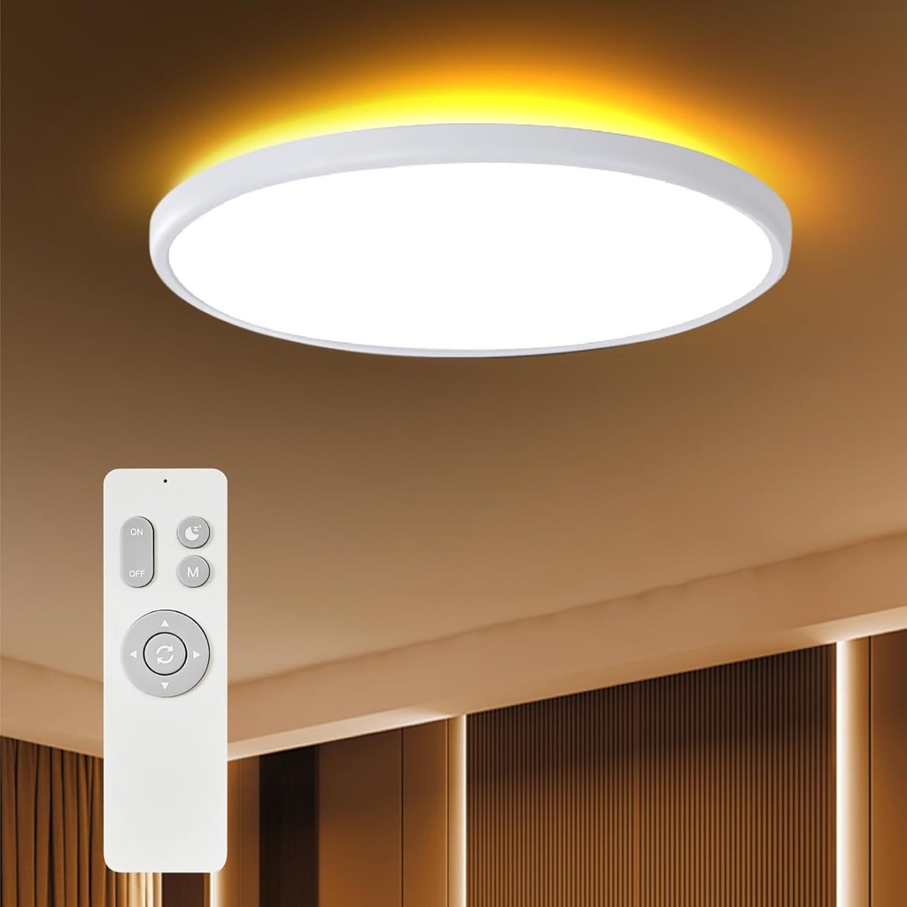 ocioc 18inch Flush Mount Ceiling Light Fixture with Remote Control, 40W, 2000K Nightlight, 3000K-6500K Color Changeable, LED Ceiling Light for Living Room/Bedroom/Kitchen White