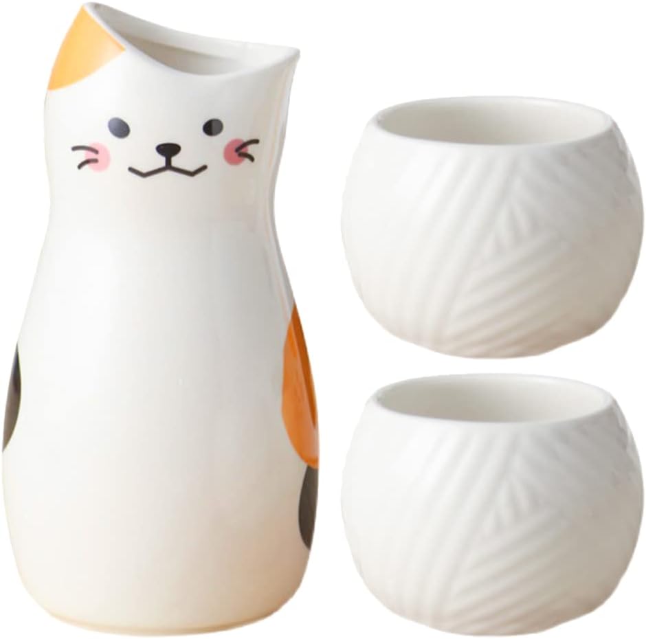 Cabilock 1set Ceramic Japanese Cat Sake Pot Cups Unique Decorative Tea and Wine Container for Home Use for Cat and Special Occasions
