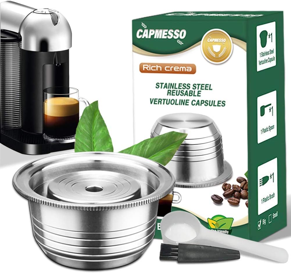 CAPMESSO Stainless Steel Reusable Coffee Capsule, Metal Refillable Coffee Pod Compatible with Nespresso Vertuoline GCA1/ENV135/ENV150/BNV420,Not Work with Vertuoline NEXT & POP(8OZ-Coffee Cup)