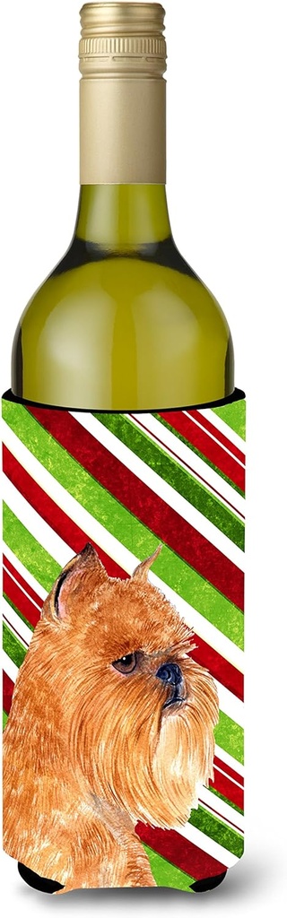 Caroline's Treasures SS4563LITERK Brussels Griffon Candy Cane Holiday Christmas Wine Bottle Hugger Bottle Cooler Sleeve Hugger Machine Washable Collapsible Insulator Beverage Insulated Holder