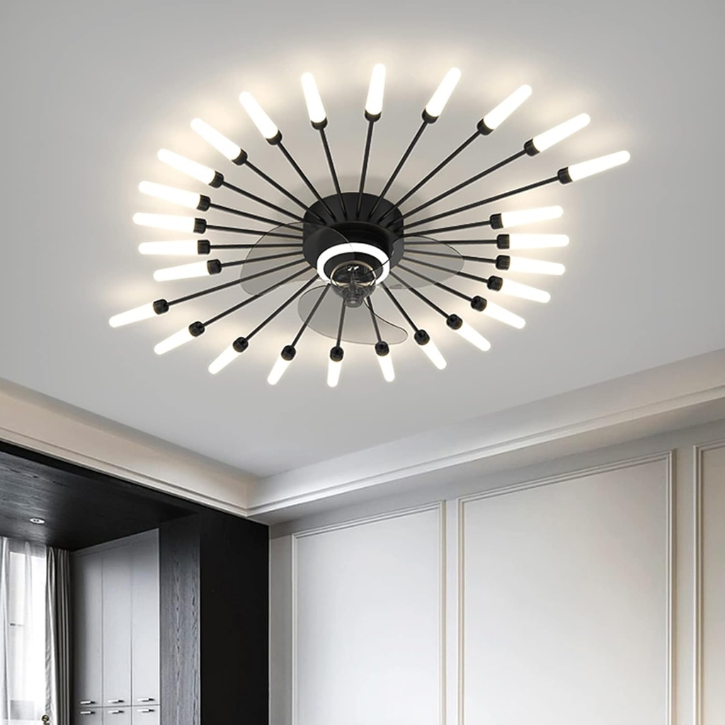Ceiling Fans with Lamps,Remote Modern Fan Celing Lamps Silent Fan Chandelier Summer & Winter Reversible 6 Speeds Dimmable Led Fans for Bedroom Living Room,Black,18-Lamps/Black/26-Lamps