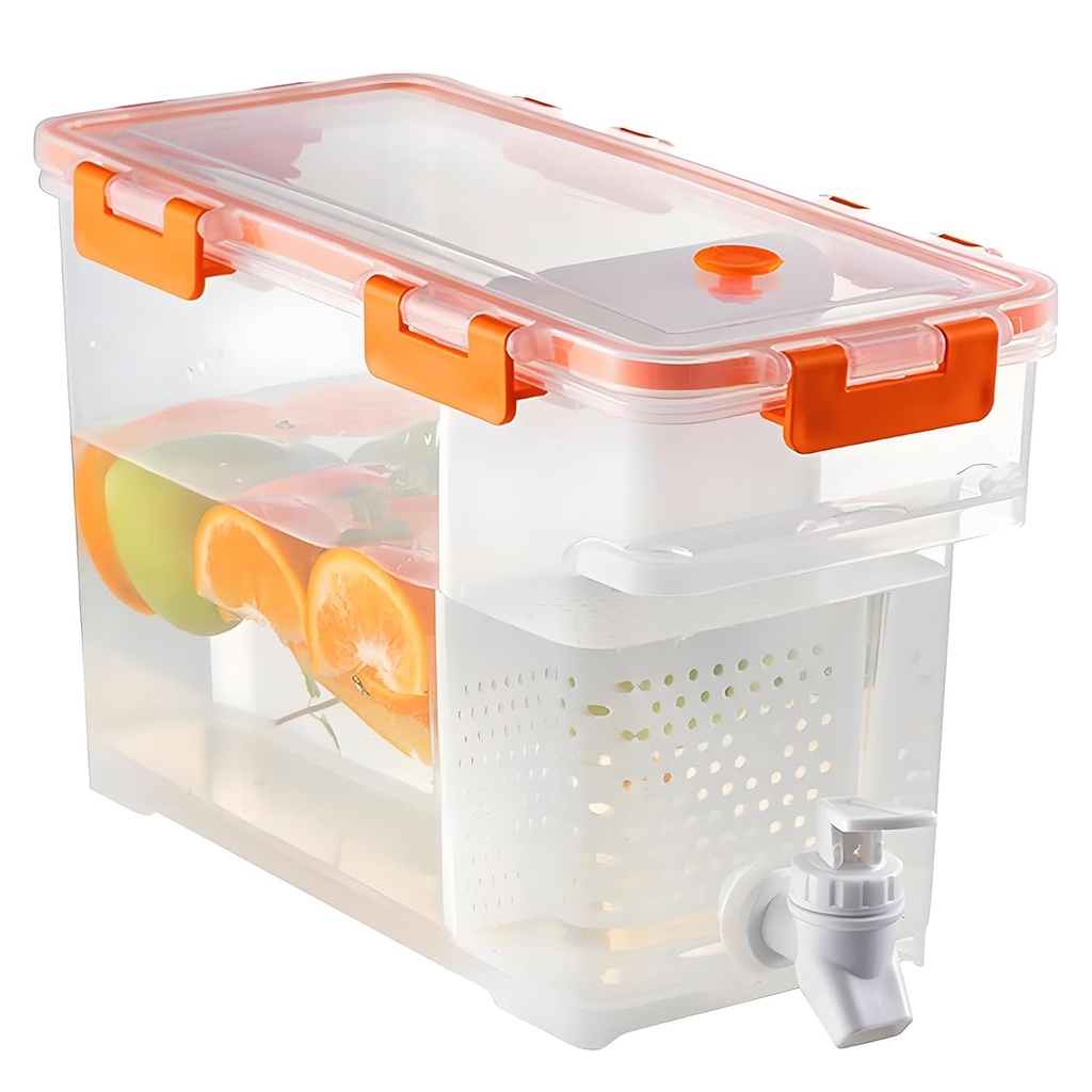 Plastic Drink Dispenser With Spigots, HURRISE Drink Dispenser For Fridge, Beverage Dispenser With Spigot, 3.5L Iced Lemonade Container For Famaily Party Daily Use (Orange)