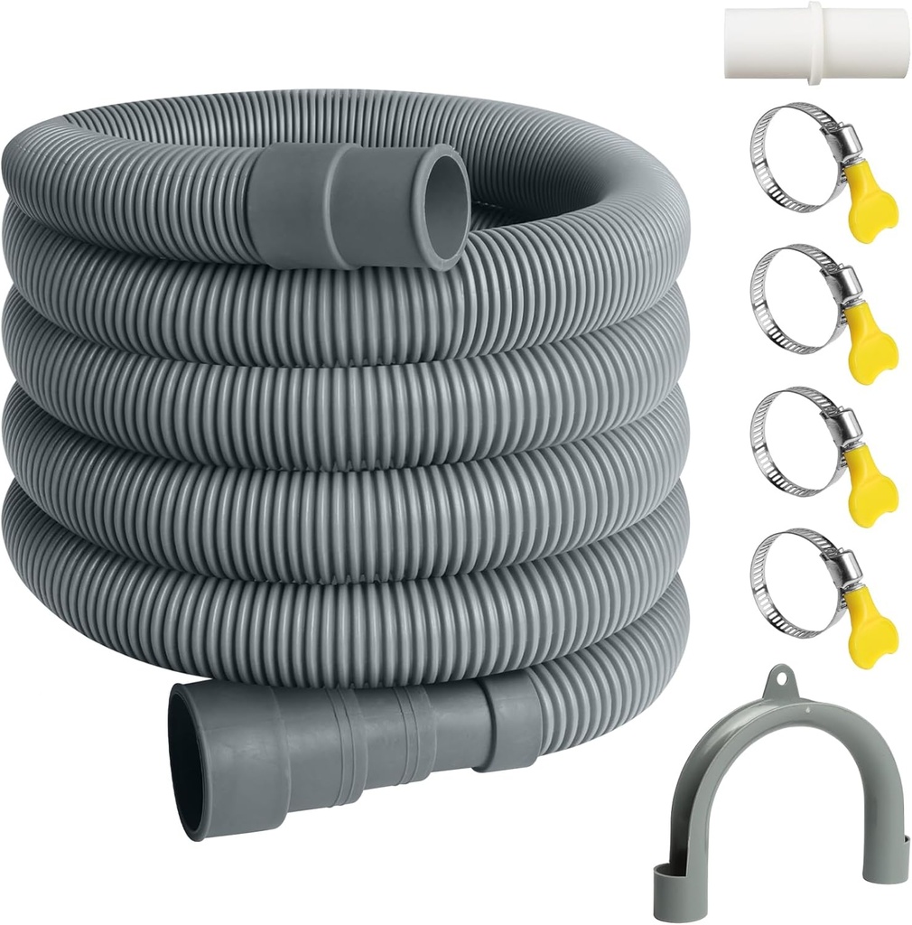 10FT Washing Machine Drain Hose, Universal Dishwasher Hose Extension Kit with 1 U-Bend Holder, 1 Extension Adapter and 4 Hose Clamps