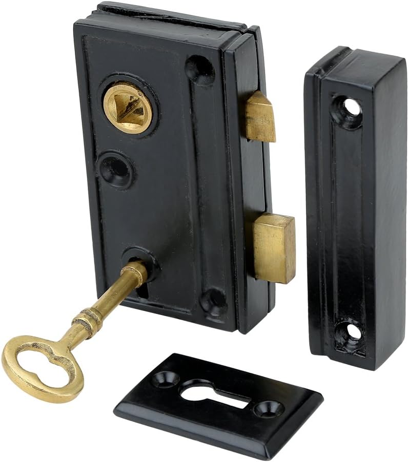 A29 Hardware 1 3/8 Inch Backset Narrow Screen Door Rim Lock, Black Powder Coat Finish