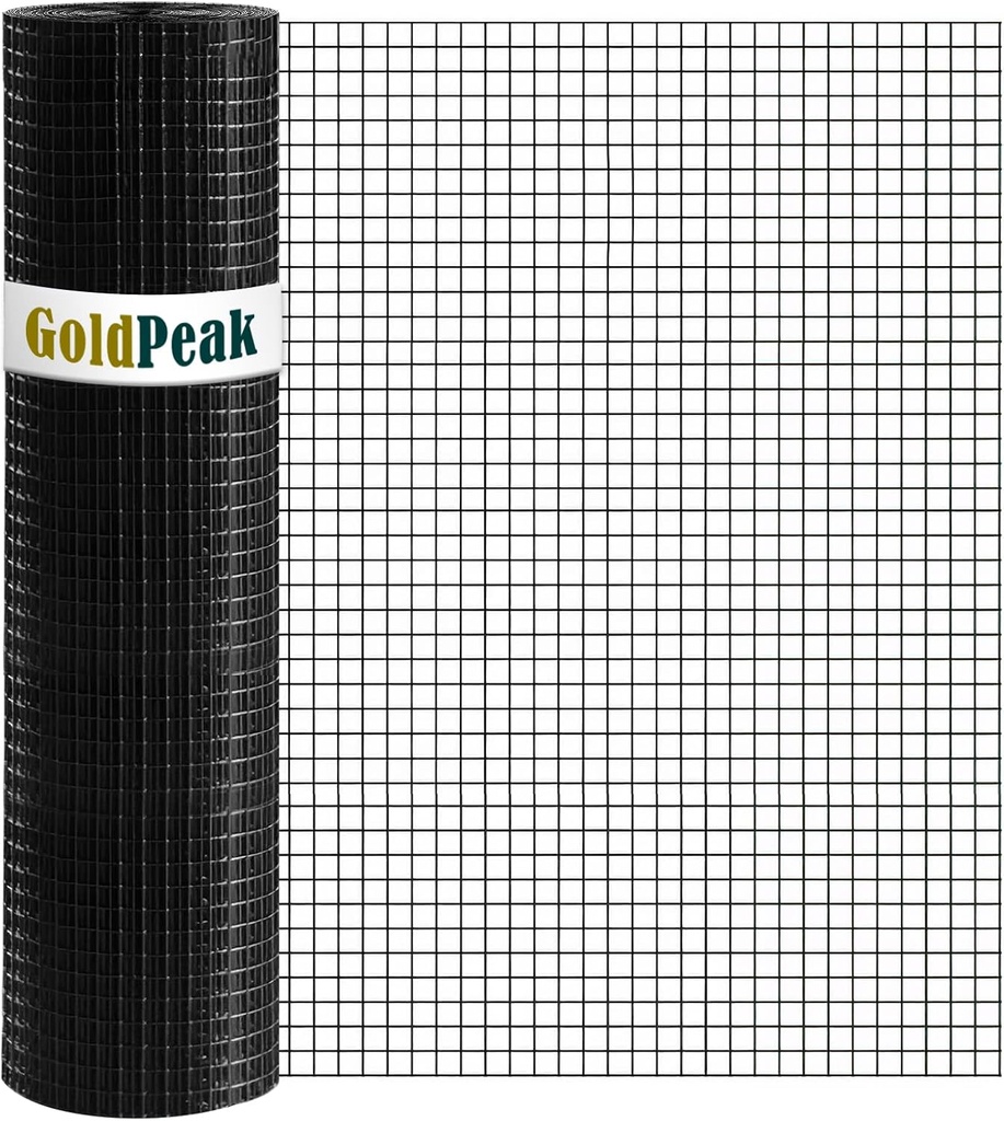 GoldPeak Black Hardware Cloth 1/2 inch 48 inch x 100 Foot 19 Gauge - Vinyl Coated Welded Wire Mesh Roll Chicken Wire Fencing Garden Fence Tree Guard Hardware Mesh Wire Fence Roll