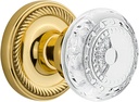 Nostalgic Warehouse 752564 Privacy Rope Rosette with Crystal Meadows Knob, 2.375", Polished Brass