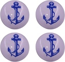 The Metal Magician Cabinet Knobs, Blue Anchor On White Ceramic Aesthetic Kitchen Cabinet & Furniture Knobs (Set of 4)