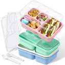 Large Capacity Bento Box for Adults, 4-Piece Set – Stackable Lunch Box with 4 Compartments, Microwave & Dishwasher Safe, Reusable Meal Prep Containers, Snack Containers for Kids & Adults (4 Colors)