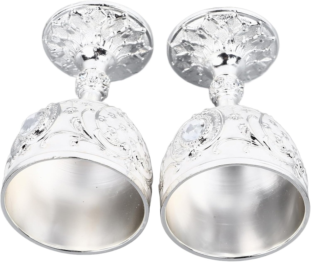Vintage Chalice Goblet, 2Pcs Zinc Alloy Embossed Wine Cup Retro Wine Glasses Decoration Wine Goblet for Home Restaurant Cafes Bars Party Wedding (Silver White)