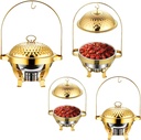 Buffet Skillet Serving Tray with Hanging Lid - Buffet Food Warmer Set , Buffet Utensils and Warming Equipment, Stainless Steel Buffet Crock Pot, Heatable Buffet Tea Tray Set(Size:4.5L,Color:Gold)