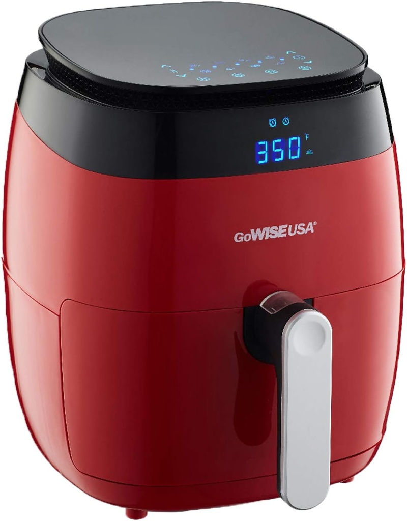 GoWISE USA GW22826-S 5-Quart Air Fryer with 8 Cooking Presets and Duo Display + 100 Recipes, 5.0-Qt, Red