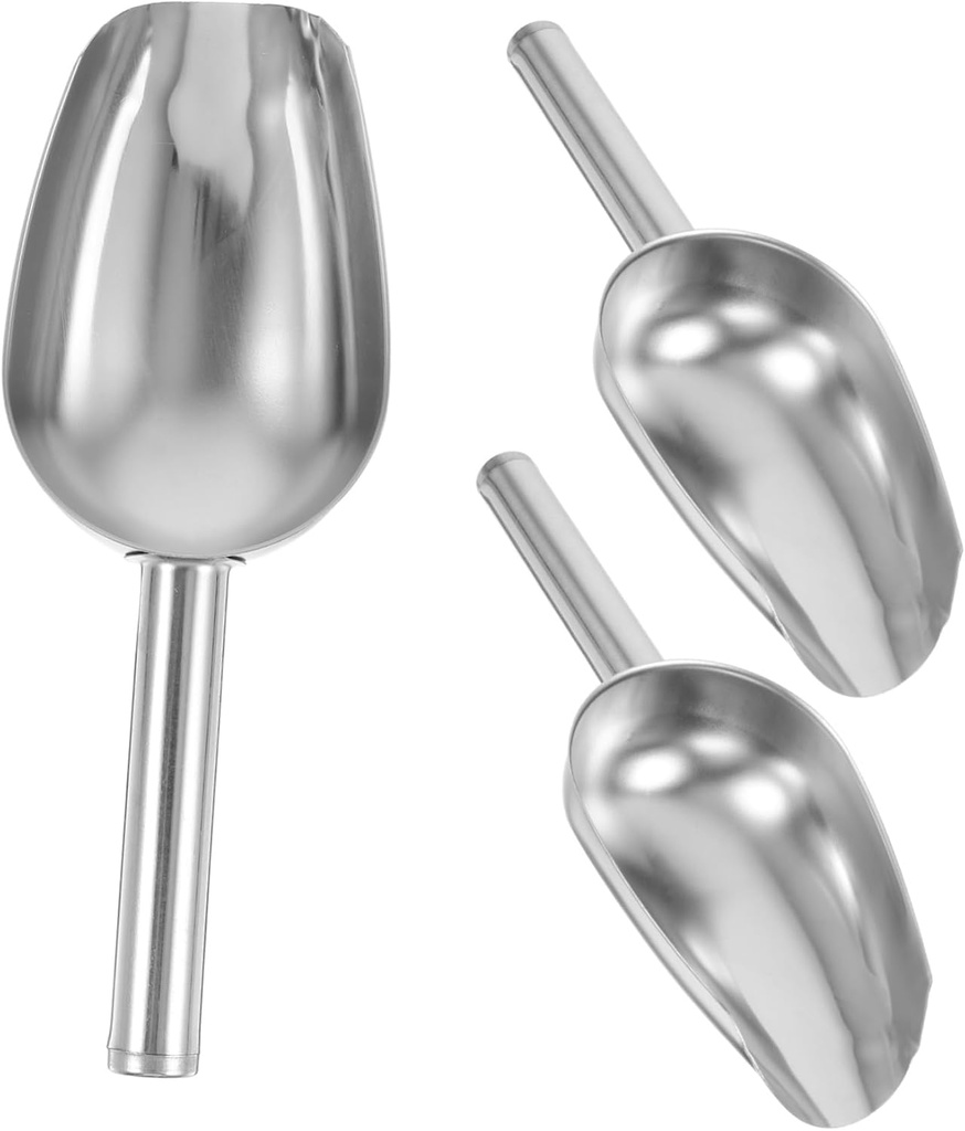 Cabilock 3pcs Stainless Steel Ice Scoop Multi-function Food Shovel for Ice Flour Candy Rice and More and Wear-resistant Kitchen Tool