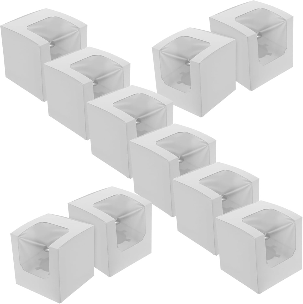 Happyyami 20Pcs Small Cupcake Boxes with Window Dessert Packing Cases for Weddings Birthdays and Parties for Chocolate Cake Muffins and White Paperboard Design