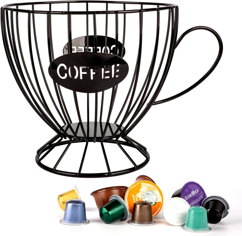 Stainless Steel Cup Coffee Basket pods holder Sturdy for Home or Office Kitchen Counter Organizer Espresso Capsule (Coffee Cup Shape BLACK)