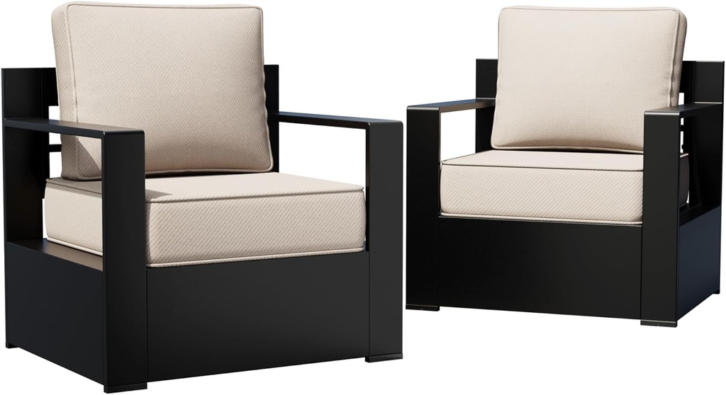 Outdoor Patio Furniture Aluminum Patio Chairs, All-Weather Metal Outdoor Chair with 6 Inch Thick Cushions, Deep Setting for Garden, Outside and Porch