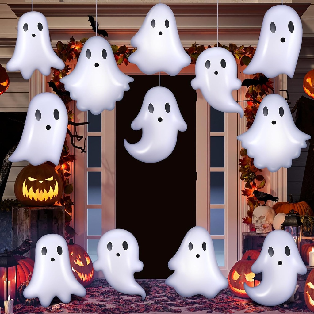 12 Pcs 13.78'' Halloween Inflatable Outdoor Decorations Large Halloween Inflatable Hanging Ornaments PVC Ghost Yard Decorations Blow up Ghosts for Halloween Party Decor, As Shown as Picture