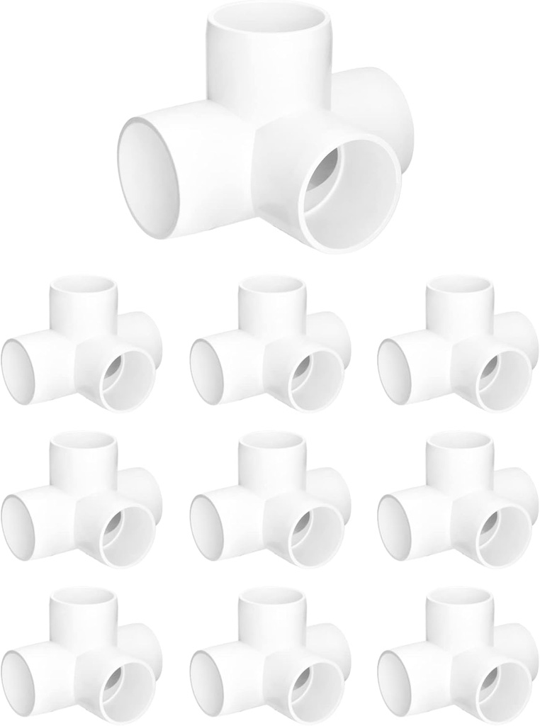 QWORK 1-1/2" PVC Fitting Elbow, 10 Pack 4 Way Furniture Grade PVC Fitting Connector, for Building Furniture and PVC Structures, White